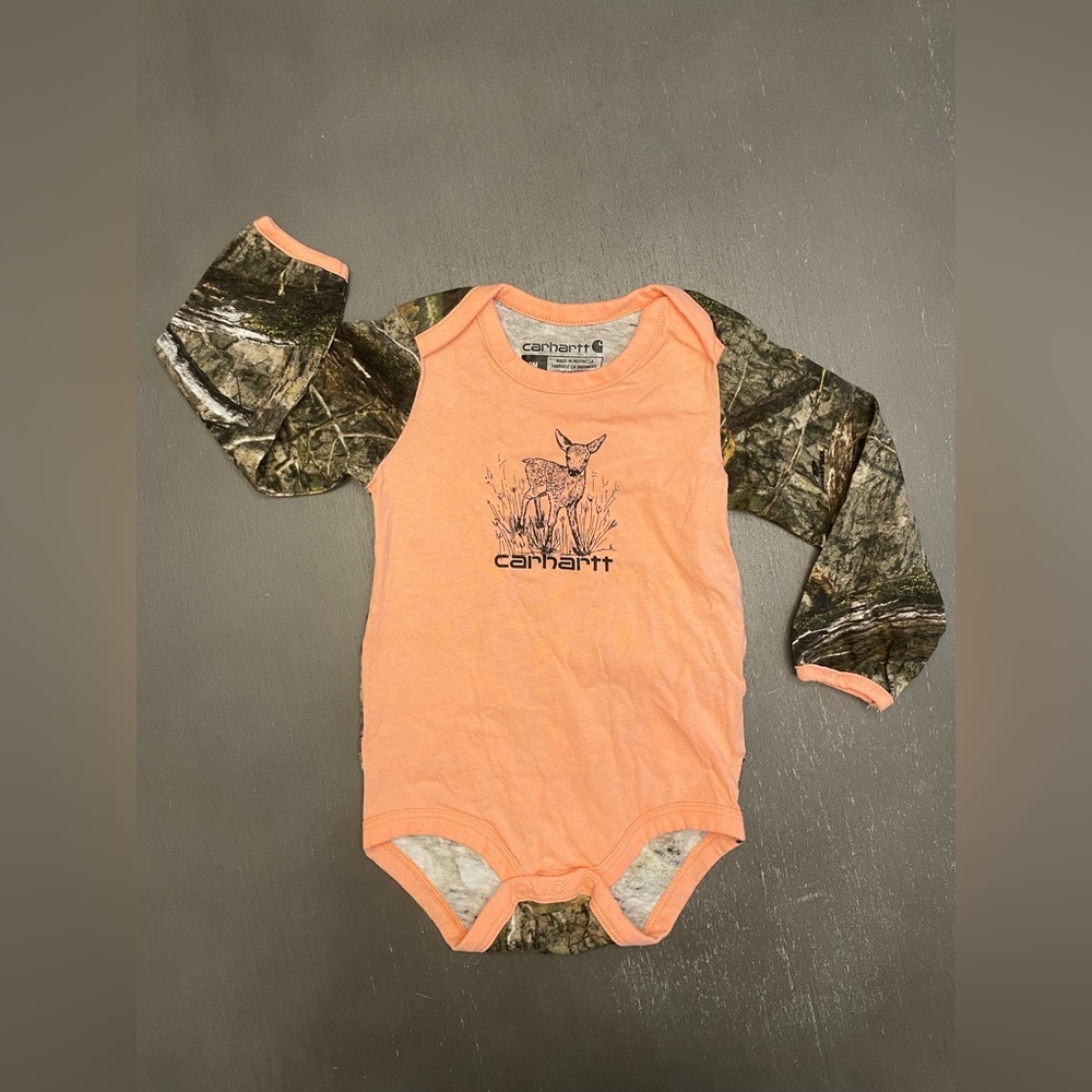 Carhartt Peach and Camouflage Infant Bodysuit